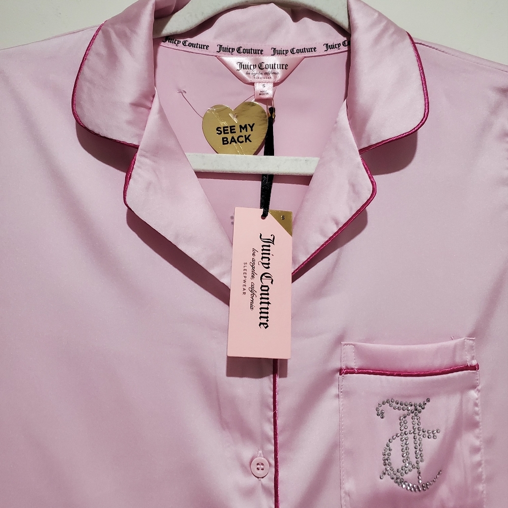 ❌️SOLD❌️JUICY COUTURE Satin Sleepwear Set Bling Juicy Logo Fresh Pink Size S - Picture 5 of 7
